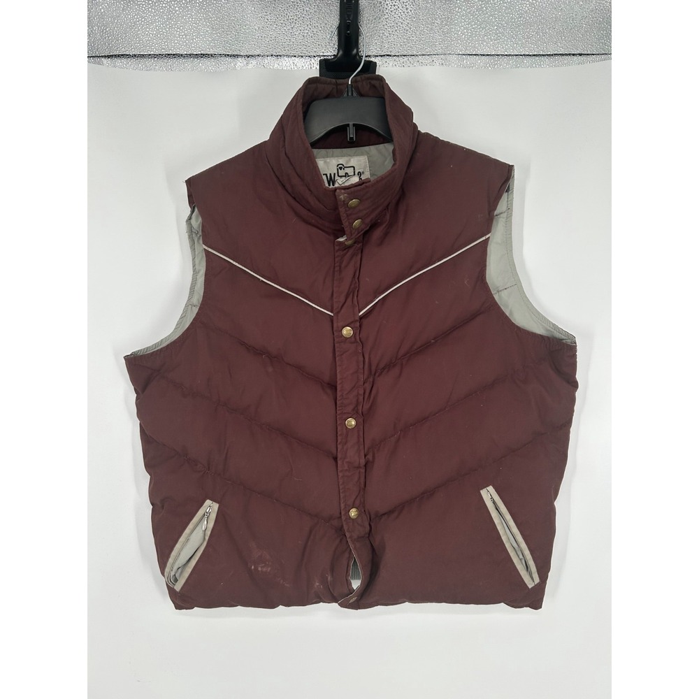 Woolrich Goose Down Puffer Vest Men's XL Red‎ Sleeveless Mock Neck Snap Front